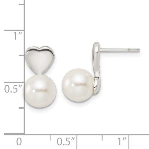 Sterling Silver Shell Pearl Heart Post Earrings-WBC-QE16334