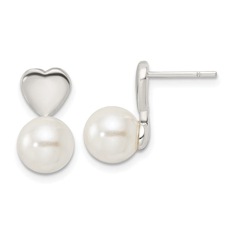Sterling Silver Shell Pearl Heart Post Earrings-WBC-QE16334