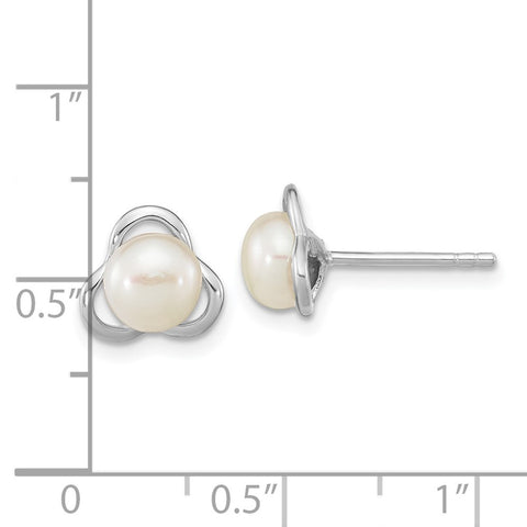 Sterling Silver Rho-plated 6-7mm White Button FWC Pearl Post Earrings-WBC-QE16337