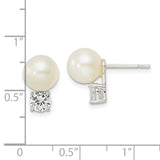 Sterling Silver CZ and 7-8mm Shell Pearl Post Earrings-WBC-QE16338