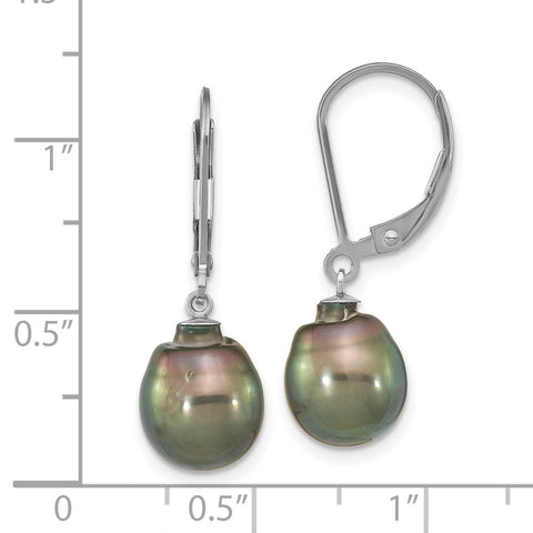 Sterling Silver RH (9-10mm) Teardrop Tahitian Saltwater Pearl Earrings-WBC-QE16375