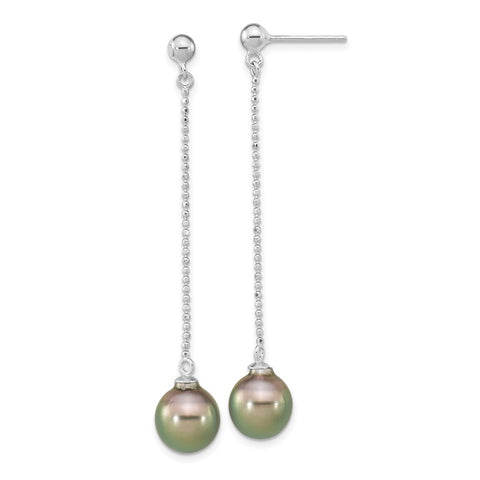 Sterling Silver RH (9-10mm) Teardrop Tahitian Saltwater Pearl Earrings-WBC-QE16377