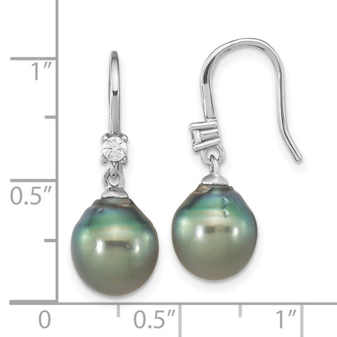 Sterling Silver RH (9-10mm) Teardrop Tahitian Saltwater Pearl CZ Earrings-WBC-QE16381