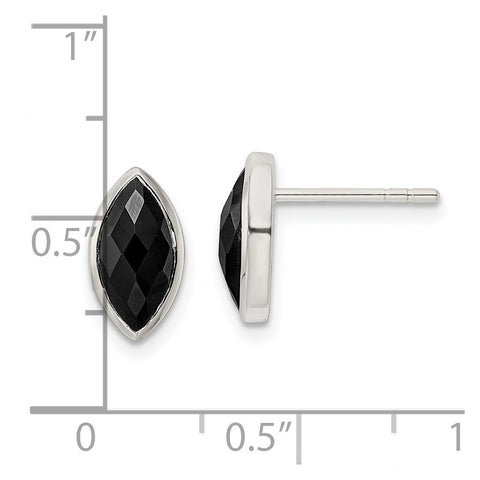 Sterling Silver Polished Onyx Post Earrings-WBC-QE16385