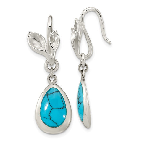 Sterling Silver Polished Reconstituted Turquoise Teardrop Earrings-WBC-QE16392