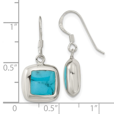 Sterling Silver Polished Square MOP & Synthetic Turquoise Dangle Earrings-WBC-QE16394