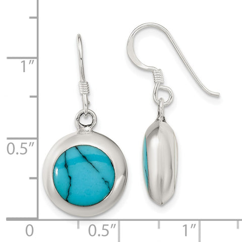 Sterling Silver Polished Round MOP & Synthetic Turquoise Dangle Earrings-WBC-QE16395