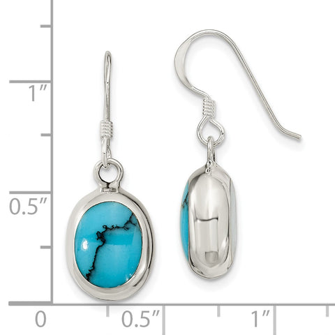Sterling Silver Polished Oval MOP & Synthetic Turquoise Dangle Earrings-WBC-QE16396