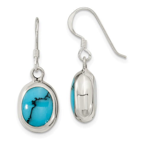 Sterling Silver Polished Oval MOP & Synthetic Turquoise Dangle Earrings-WBC-QE16396