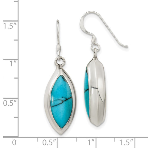 Sterling Silver Polished MOP & Synthetic Turquoise Dangle Earrings-WBC-QE16398