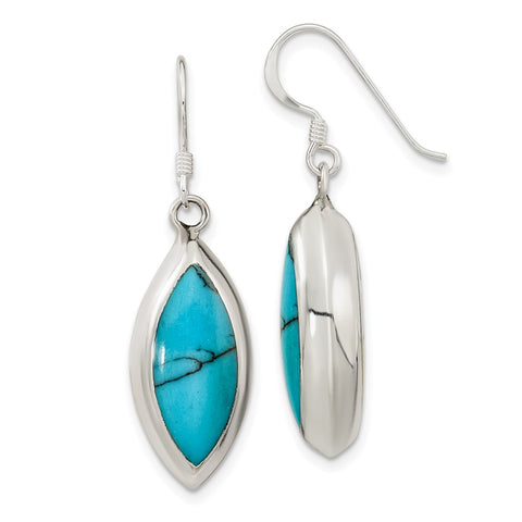Sterling Silver Polished MOP & Synthetic Turquoise Dangle Earrings-WBC-QE16398