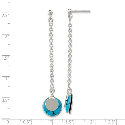 Sterling Silver Polished Reconstituted Turquoise Chain Dangle Post Earrings-WBC-QE16399