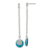 Sterling Silver Polished Reconstituted Turquoise Chain Dangle Post Earrings-WBC-QE16399