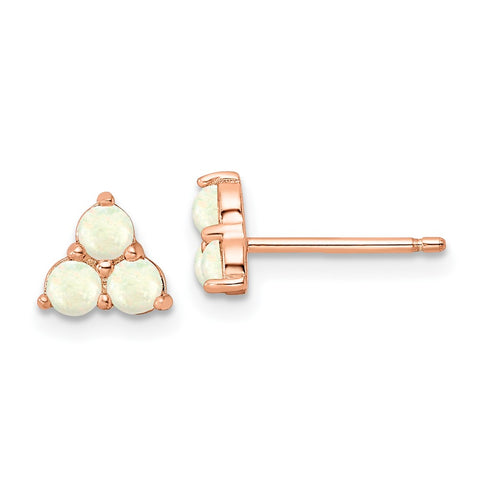 Sterling Silver Rose-tone Triple White Created Opal Cluster Post Earrings-WBC-QE16402