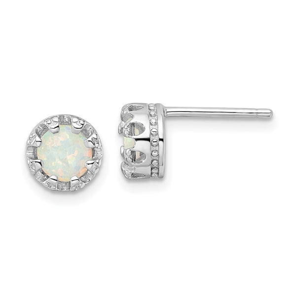 Sterling Silver Rhodium-plated Polished White Created Opal Post Earrings-WBC-QE16404