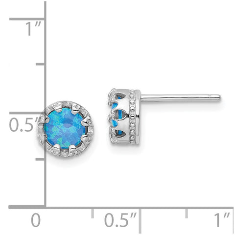 Sterling Silver Rhodium-plated Polished Blue Created Opal Post Earrings-WBC-QE16405
