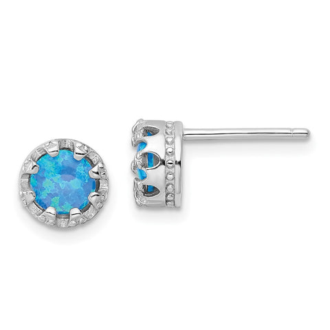 Sterling Silver Rhodium-plated Polished Blue Created Opal Post Earrings-WBC-QE16405