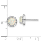 Sterling Silver Rhodium-plated White Created Opal & CZ Halo Post Earrings-WBC-QE16406