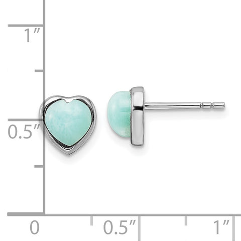 Sterling Silver Rhodium-plated Polished Larimar Heart Post Earrings-WBC-QE16408