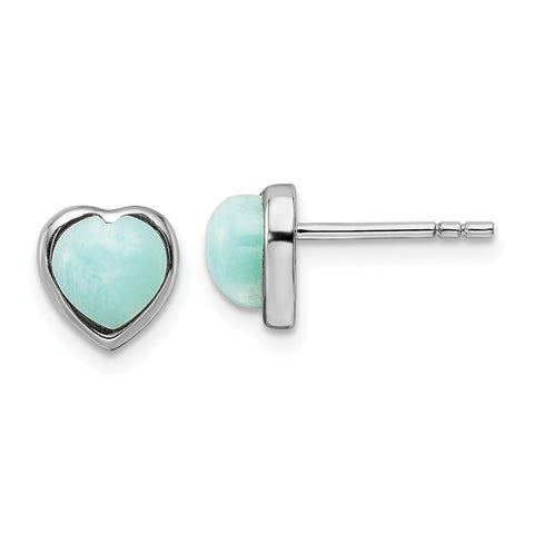 Sterling Silver Rhodium-plated Polished Larimar Heart Post Earrings-WBC-QE16408