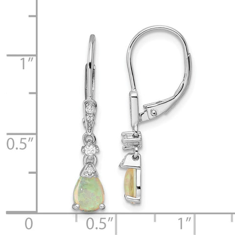 Sterling Silver Rhodium-plated CZ Created Opal Teardrop Leverback Earrings-WBC-QE16409