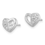 Sterling Silver Rhodium-plated CZ Heart Post Earrings-WBC-QE16422