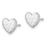 Sterling Silver Rhodium-plated Polished Hammered Heart Post Earrings-WBC-QE16423