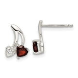 Sterling Silver CZ & .31Garnet Heart Post Earrings-WBC-QE16426