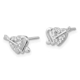 Sterling Silver Rhodium-plated CZ Double Heart and Arrow Post Earrings-WBC-QE16428