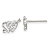 Sterling Silver Rhodium-plated CZ Double Heart and Arrow Post Earrings-WBC-QE16428