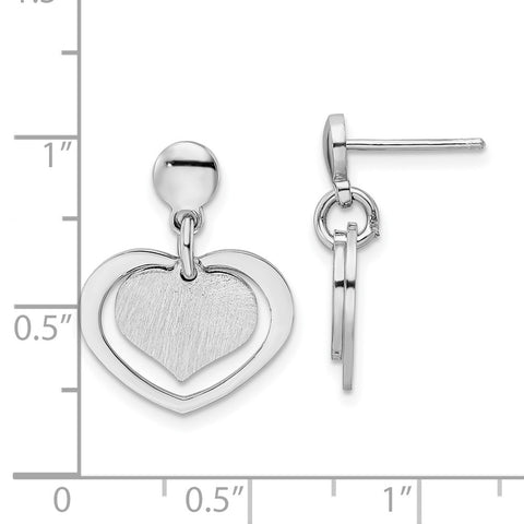 Sterling Silver Rhodium-plated Satin Heart in Heart Dangle Post Earrings-WBC-QE16431