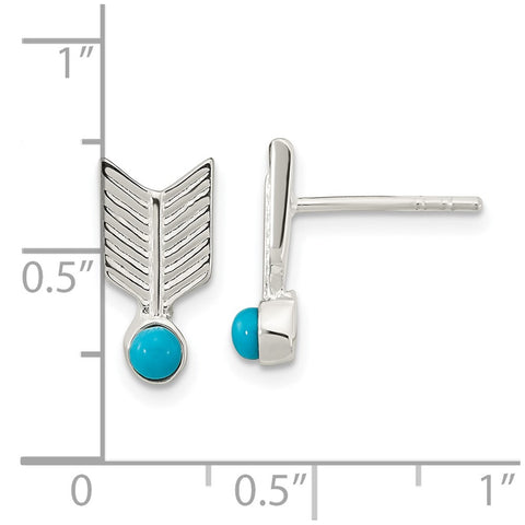 Sterling Silver Polished Reconstituted Turquoise Arrow Post Earrings-WBC-QE16440