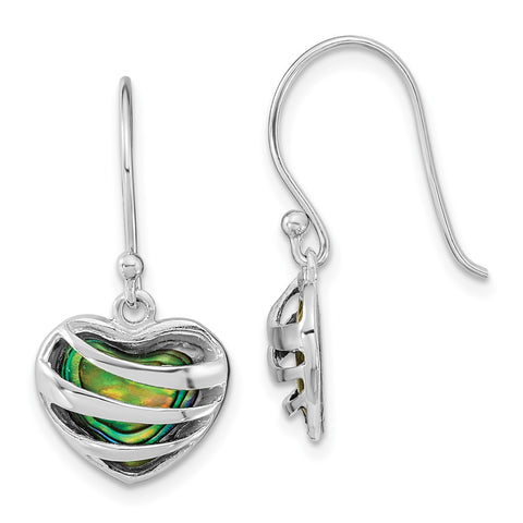 Sterling Silver RH-plated Abalone Heart Shephard Hook Earrings-WBC-QE16441