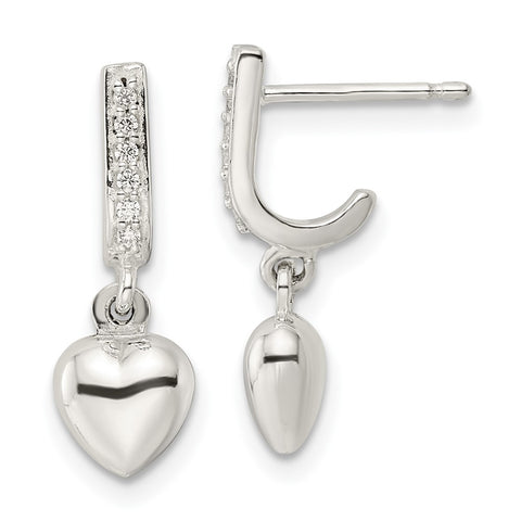 Sterling Silver CZ Dangle Heart Post Earrings-WBC-QE16445