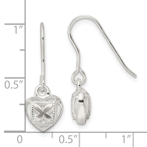 Sterling Silver Polished Hollow Heart Dangle Earrings-WBC-QE16447