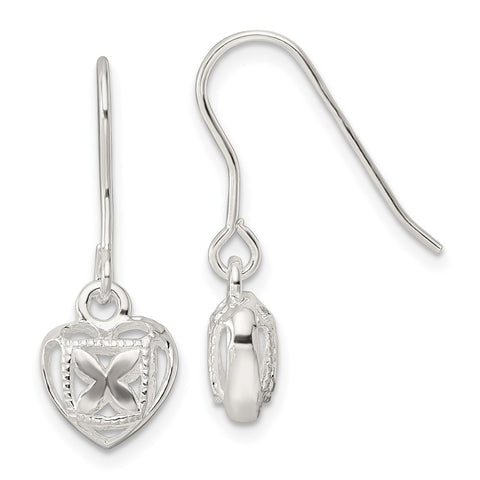 Sterling Silver Polished Hollow Heart Dangle Earrings-WBC-QE16447