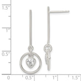 Sterling Silver Polished Dangle Heart CZ Post Earrings-WBC-QE16448