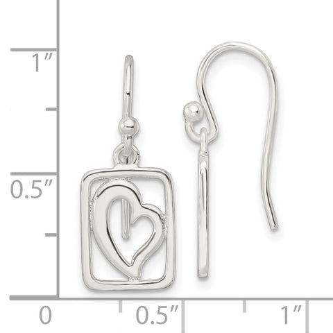 Sterling Silver Polished Heart in Rectangle Shepherd Hook Earrings-WBC-QE16451
