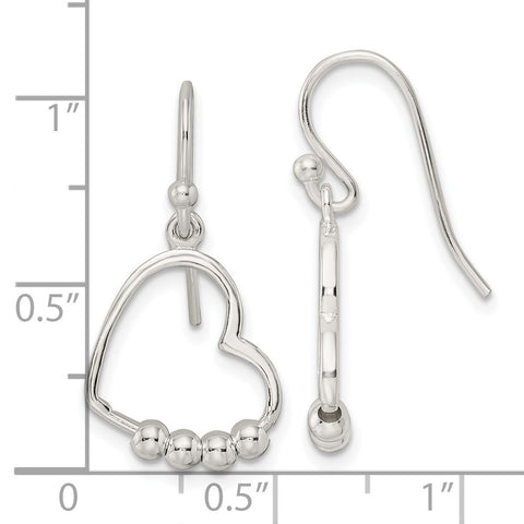 Sterling Silver Polished Beaded Heart Shepherd Hook Earrings-WBC-QE16452