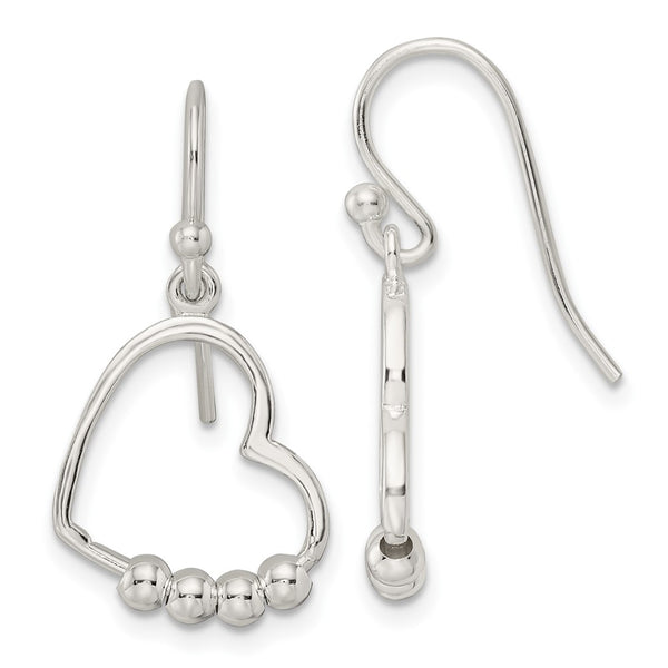 Sterling Silver Polished Beaded Heart Shepherd Hook Earrings-WBC-QE16452