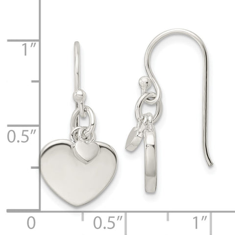 Sterling Silver Polished Hearts Dangle Earrings-WBC-QE16454