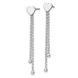 Sterling Silver Rhodium-plated Polished Heart Chain Dangle Post Earrings-WBC-QE16455