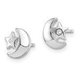 Sterling Silver Rhodium-plated CZ Star and Moon Post Earrings-WBC-QE16470