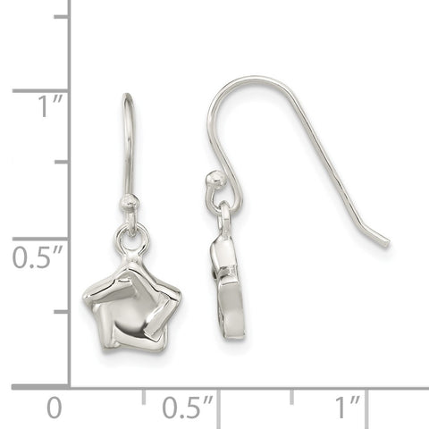Sterling Silver Polished Star Dangle Shephard Hook Earrings-WBC-QE16475