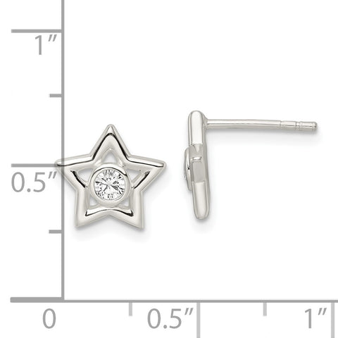 Sterling Silver Polished CZ Star Post Earrings-WBC-QE16476