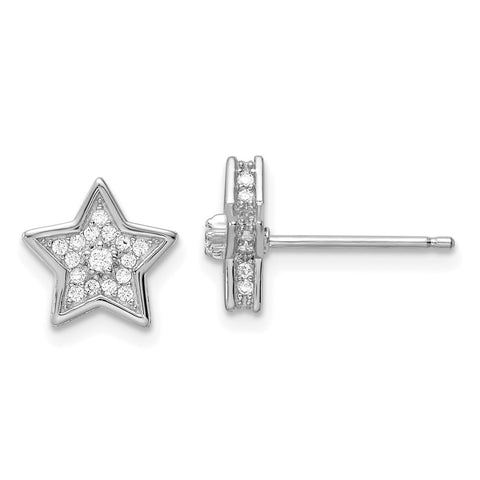 Sterling Silver Polished Rhodium-plated CZ Star Post Earrings-WBC-QE16477