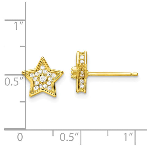 Sterling Silver Polished Gold-tone CZ Star Post Earrings-WBC-QE16478