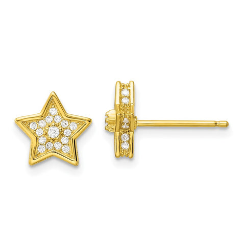 Sterling Silver Polished Gold-tone CZ Star Post Earrings-WBC-QE16478