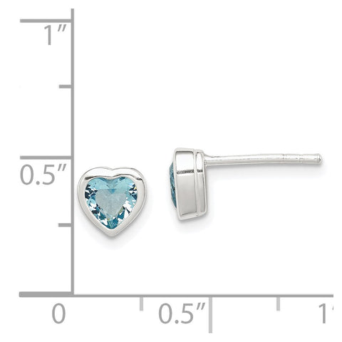 Sterling Silver Heart-shaped Light Blue CZ Earrings-WBC-QE1648