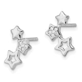Sterling Silver Rhodium-plated Polished CZ Star Post Earrings-WBC-QE16482